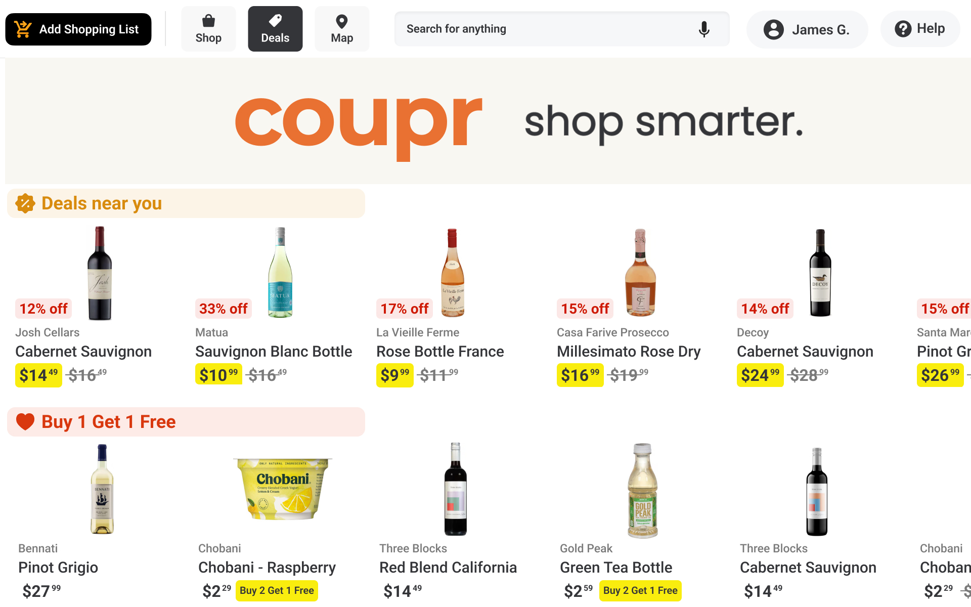 Coupr Interface - Deals & Discounts